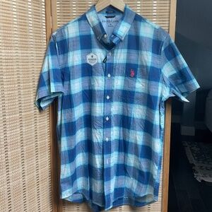 NWT US POLO ASSN Casual Shirt Button Down ~ White / Blue Plaid Medium